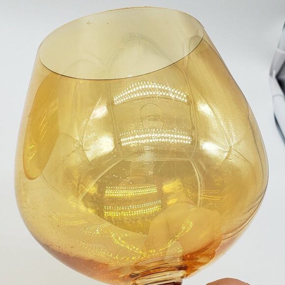 Set of 2 Iridescent Amber Glass 6" Brandy Snifters - Picture 5 of 10